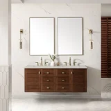 Amberly 60" Double Vanity, Mid-Century Walnut, w/ 3 CM Siberian Silestone Top w/FreePower Wireless Charger