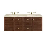 Amberly 60" Double Vanity, Mid-Century Walnut, w/ 3 CM Tajnar Eclos Top w/FreePower Wireless Charger