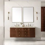 Amberly 60" Double Vanity, Mid-Century Walnut, w/ 3 CM Tajnar Eclos Top w/FreePower Wireless Charger