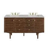 Amberly 60" Double Vanity, Mid-Century Walnut w/ 3 CM Victorian Silver Top w/FreePower Wireless Charger