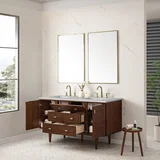 Amberly 60" Double Vanity, Mid-Century Walnut w/ 3 CM Victorian Silver Top w/FreePower Wireless Charger