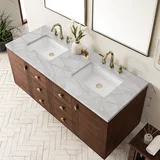Amberly 60" Double Vanity, Mid-Century Walnut w/ 3 CM Victorian Silver Top w/FreePower Wireless Charger