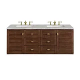 Amberly 60" Double Vanity, Mid-Century Walnut w/ 3 CM Victorian Silver Top w/FreePower Wireless Charger