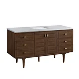Amberly 60" Single Vanity, Mid-Century Walnut w/ 3 CM Carrara Marble Top