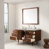 Amberly 60" Single Vanity, Mid-Century Walnut w/ 3 CM Carrara Marble Top