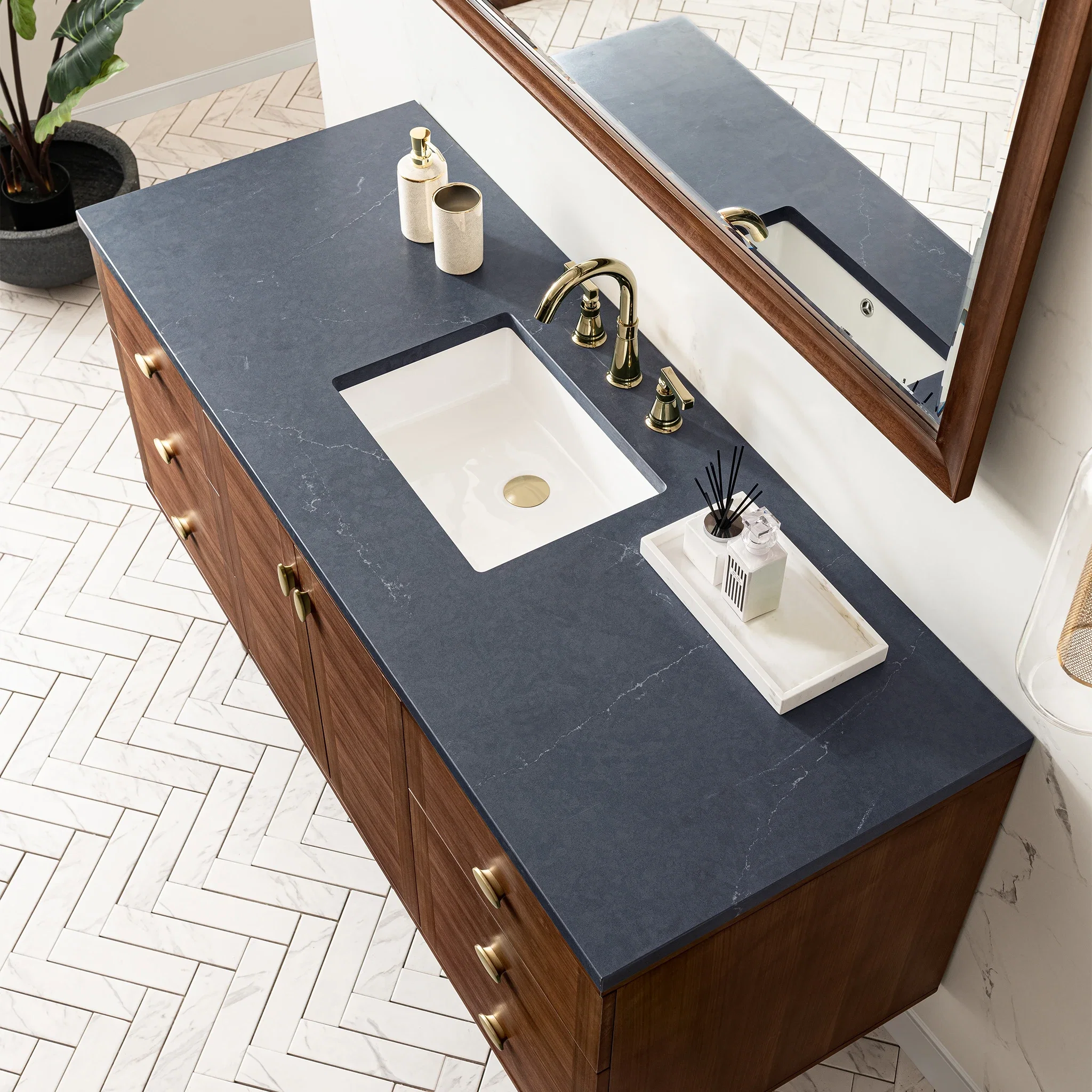 Amberly 60" Single Vanity, Mid-Century Walnut w/ 3 CM Charcoal Soapstone Top