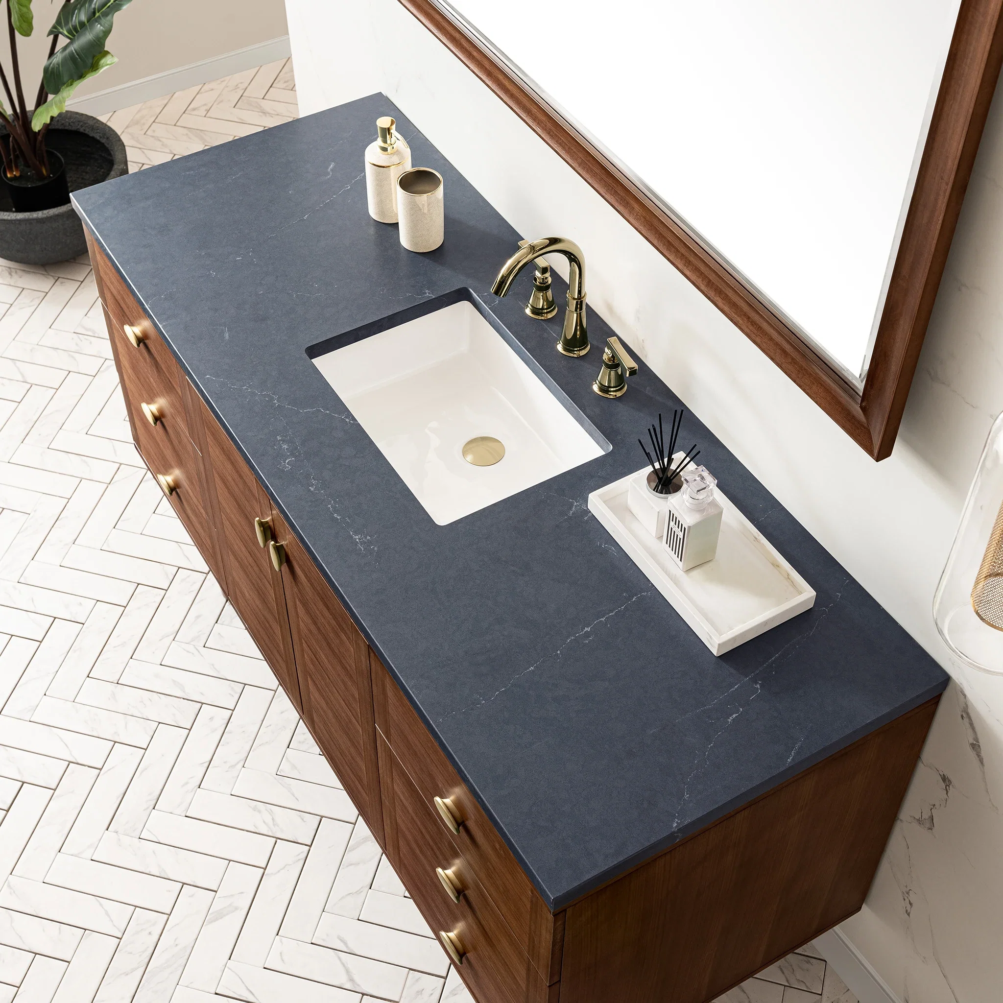 Amberly 60" Single Vanity, Mid-Century Walnut w/ 3 CM Charcoal Soapstone Top