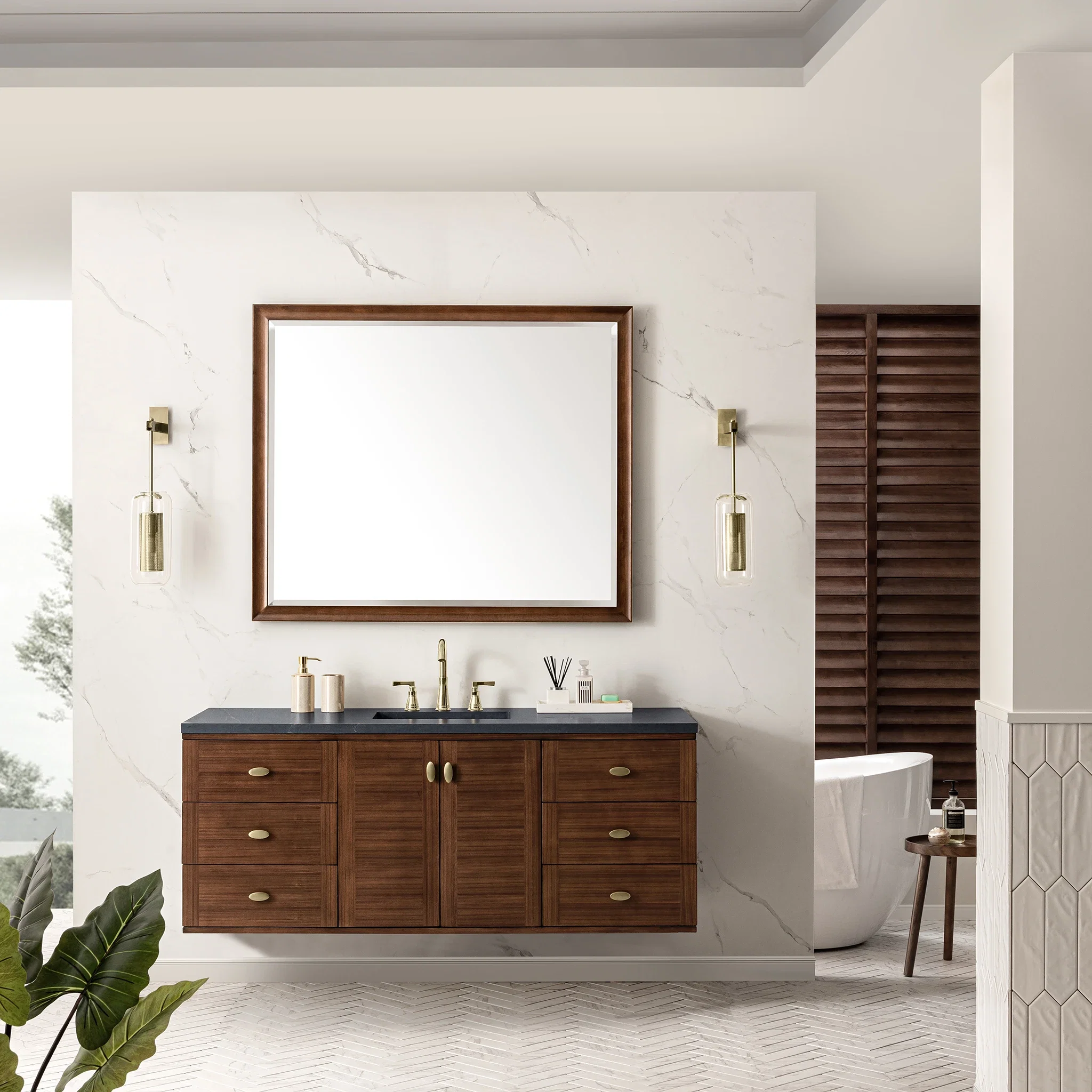 Amberly 60" Single Vanity, Mid-Century Walnut w/ 3 CM Charcoal Soapstone Top