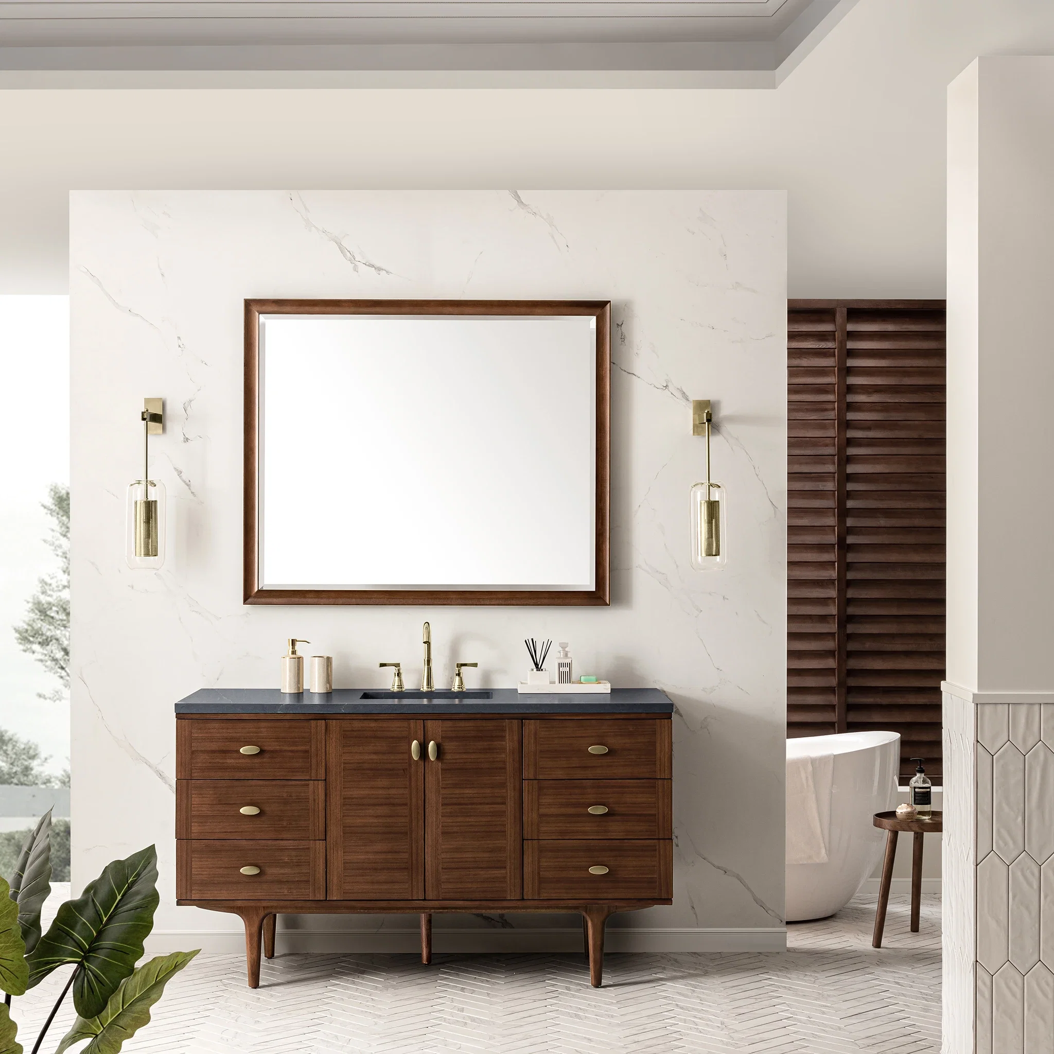 Amberly 60" Single Vanity, Mid-Century Walnut w/ 3 CM Charcoal Soapstone Top