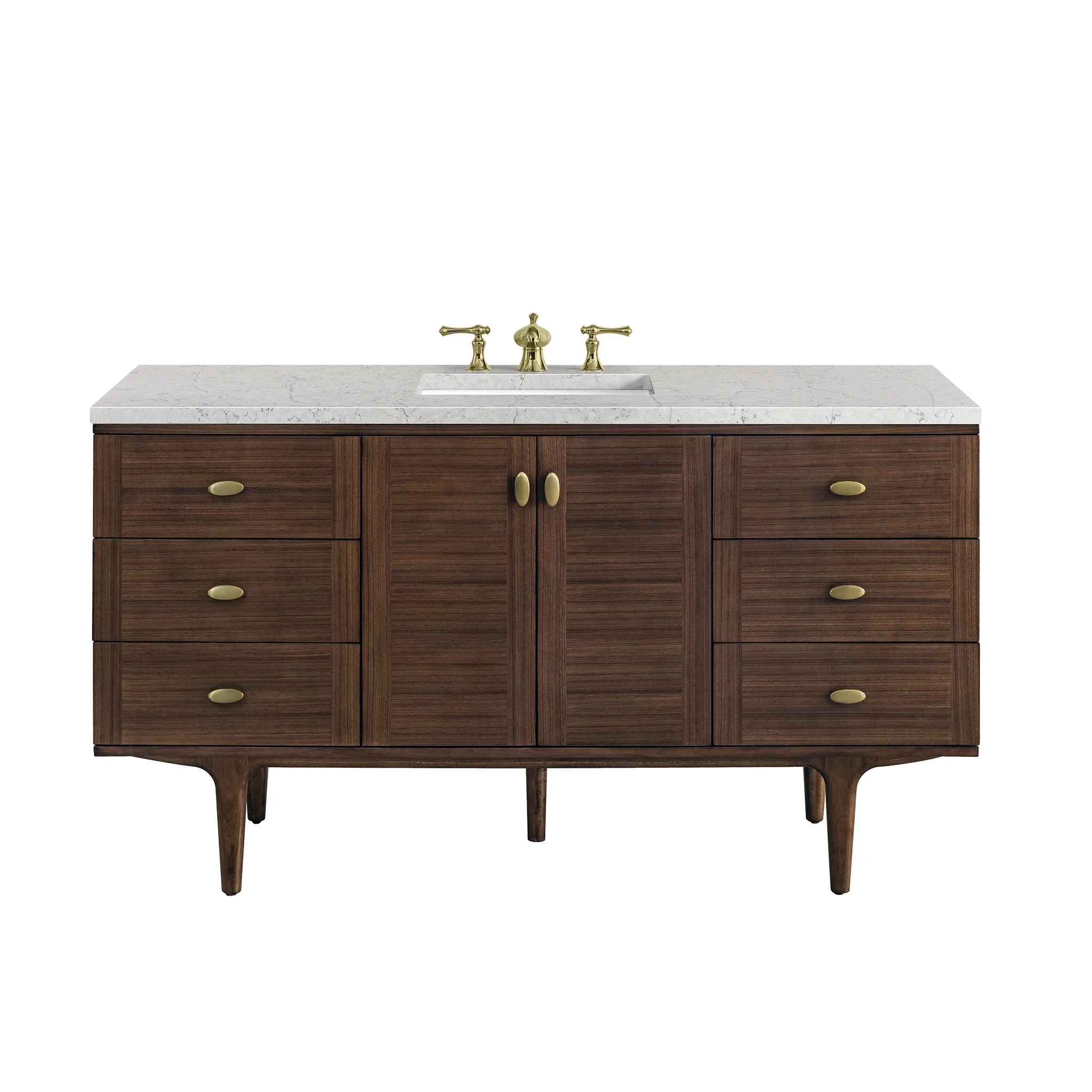 Amberly 60" Single Vanity, Mid-Century Walnut w/ 3 CM Eternal Jasmine Pearl Top