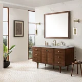 Amberly 60" Single Vanity, Mid-Century Walnut w/ 3 CM Eternal Jasmine Pearl Top