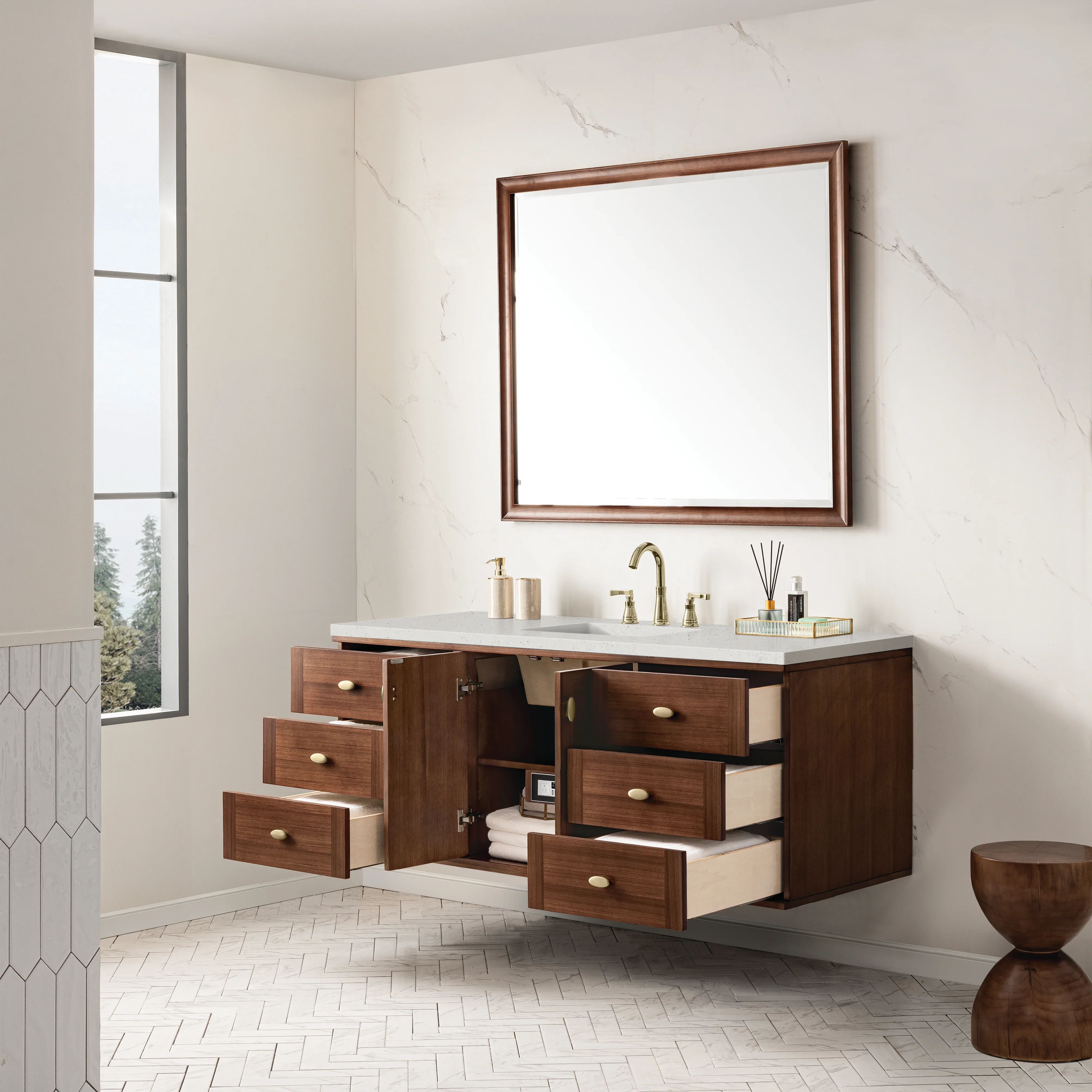 Amberly 60" Single Vanity, Mid-Century Walnut w/ 3 CM Lime Delight Top