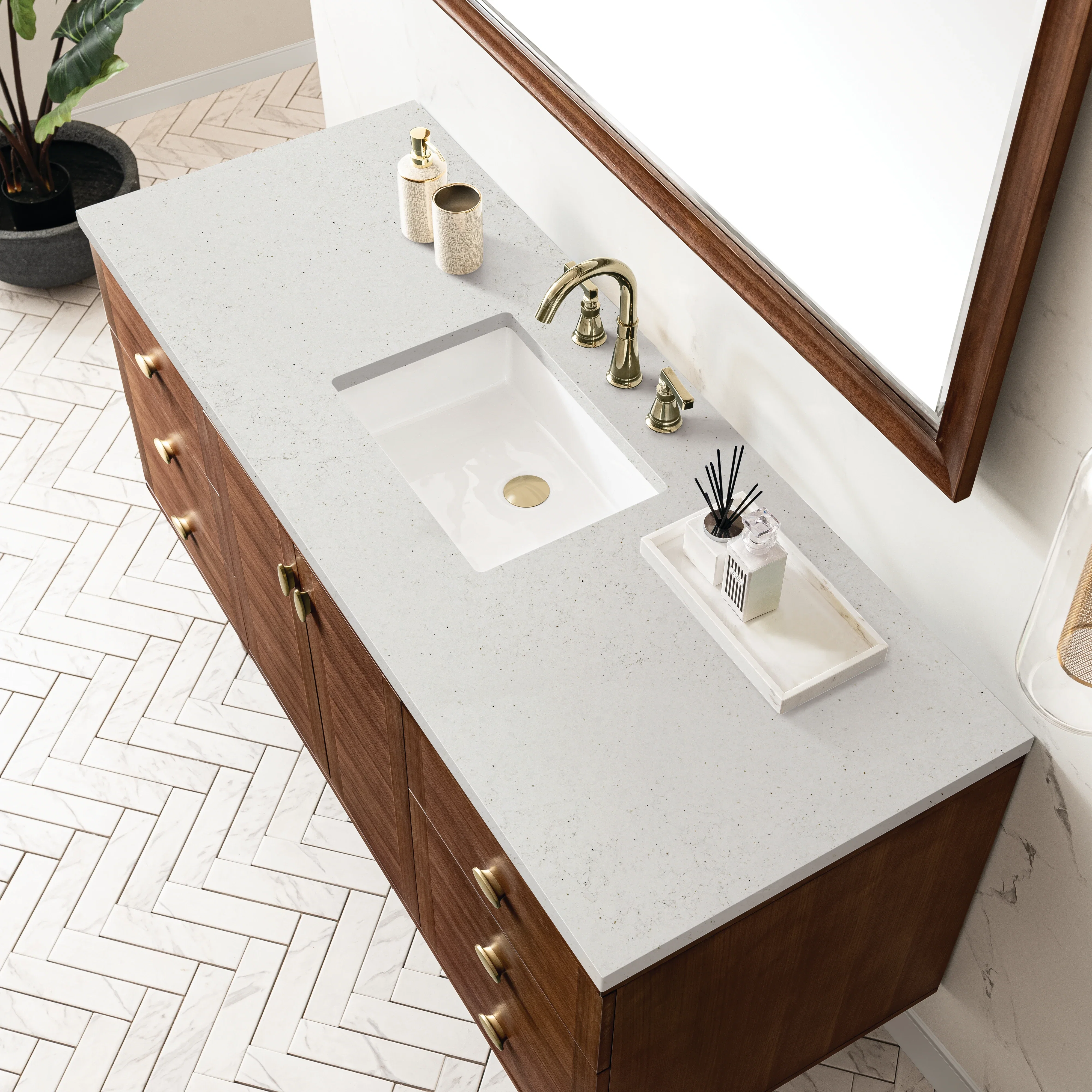 Amberly 60" Single Vanity, Mid-Century Walnut w/ 3 CM Lime Delight Top