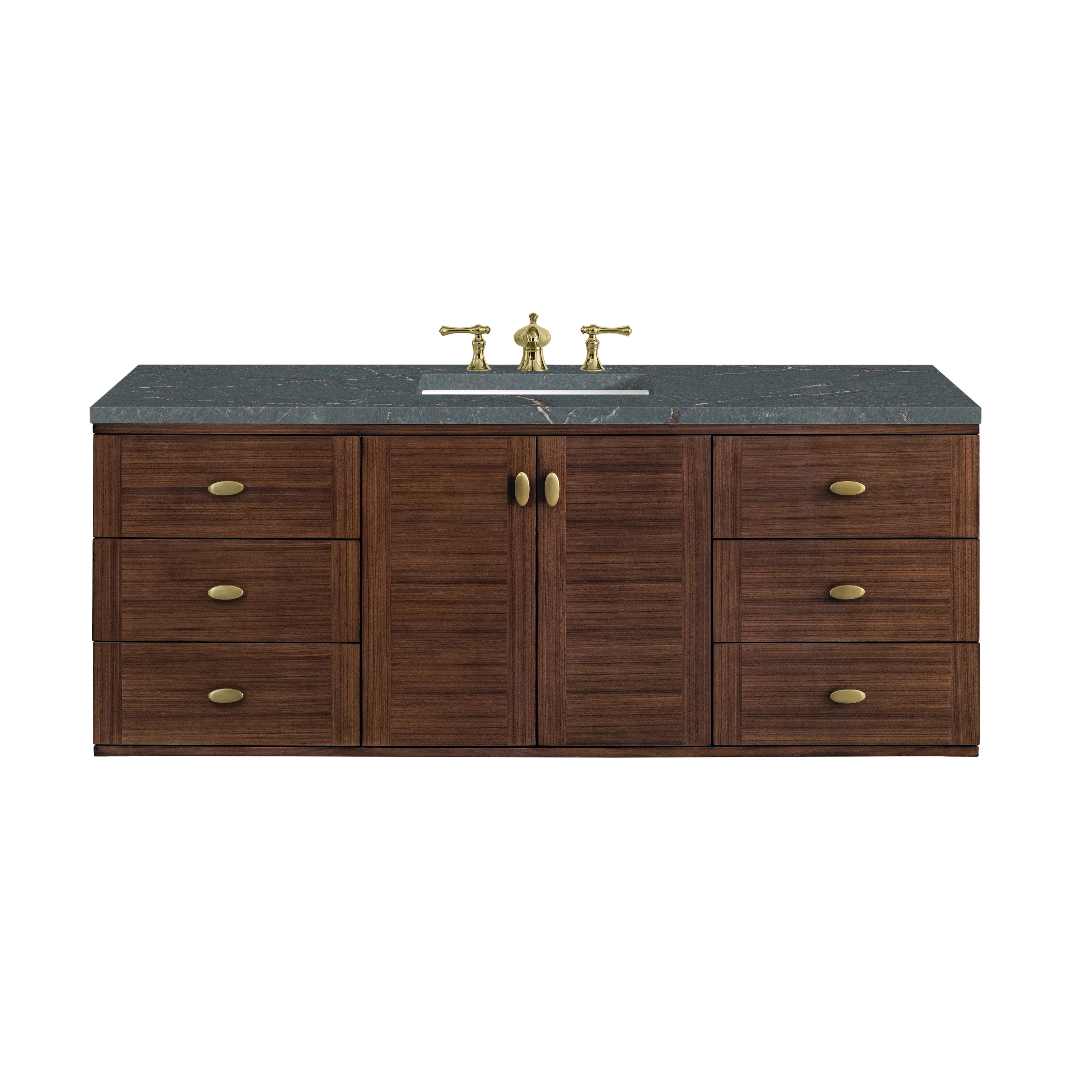 Amberly 60" Single Vanity, Mid-Century Walnut w/ 3 CM Parisien Bleu Top