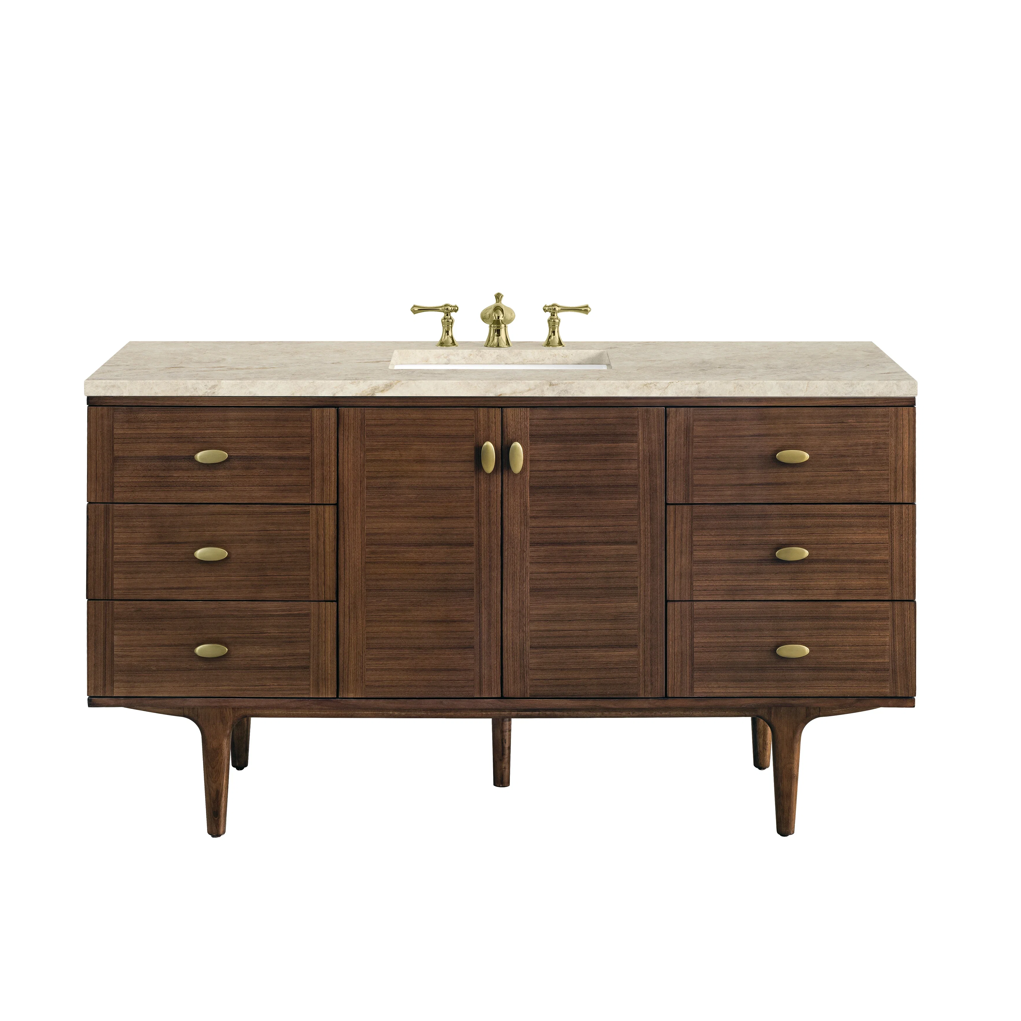 Amberly 60" Single Vanity, Mid-Century Walnut, w/ 3 CM Tajnar Eclos Top