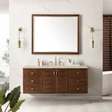 Amberly 60" Single Vanity, Mid-Century Walnut, w/ 3 CM Tajnar Eclos Top