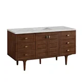 Amberly 60" Single Vanity, Mid-Century Walnut w/ 3 CM Victorian Silver Top