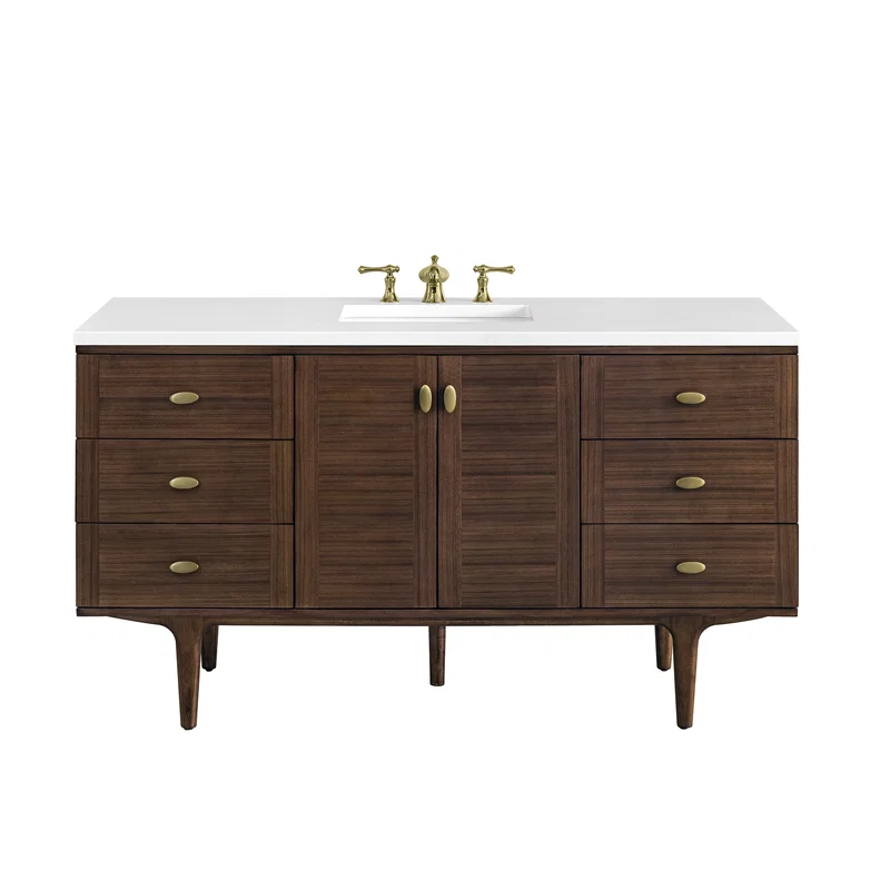 Amberly 60" Single Vanity, Mid-Century Walnut w/ 3 CM White Zeus Top