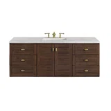 Amberly 60" Single Vanity, Mid-Century Walnut w/ 3 CM Eternal Jasmine Pearl Top w/FreePower Wireless Charger