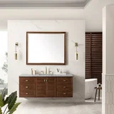 Amberly 60" Single Vanity, Mid-Century Walnut w/ 3 CM Eternal Jasmine Pearl Top w/FreePower Wireless Charger