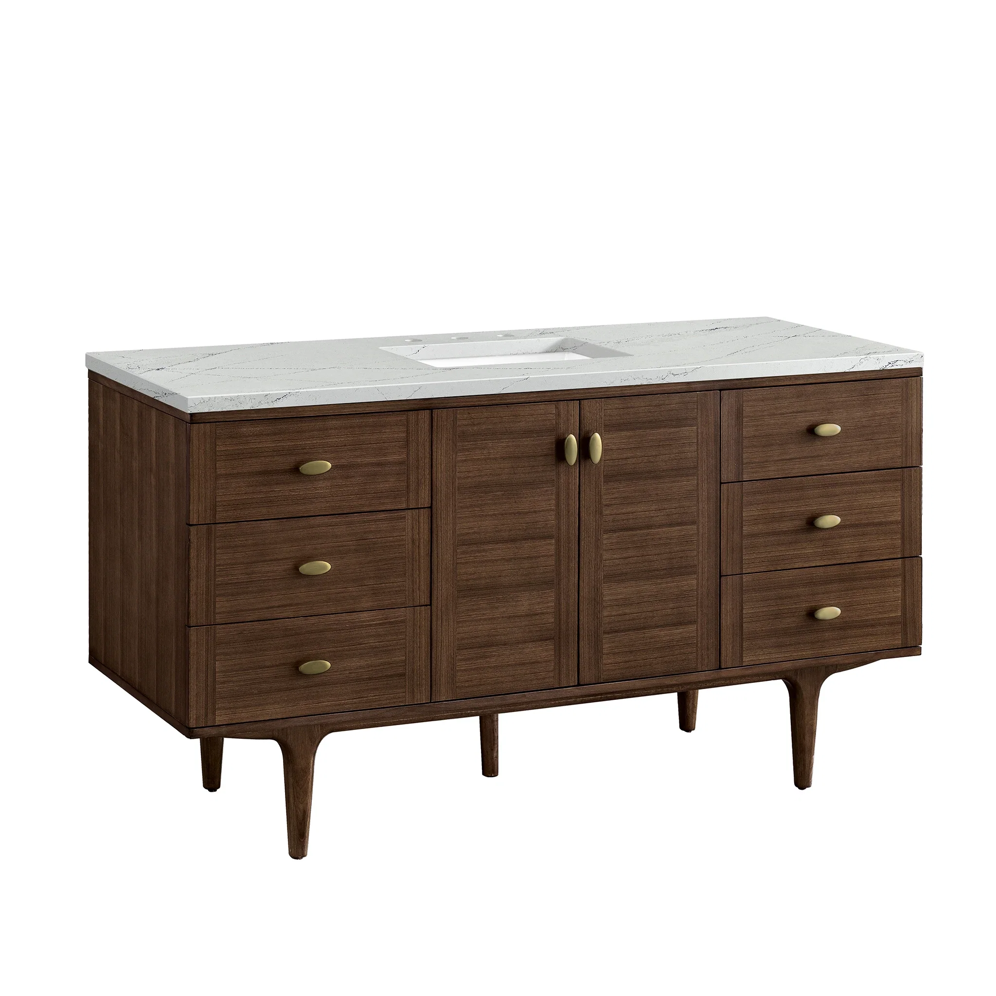 Amberly 60" Single Vanity, Mid-Century Walnut w/ 3 CM Ethereal Noctis Top w/FreePower Wireless Charger