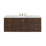 Amberly 60" Single Vanity, Mid-Century Walnut w/ 3 CM Ethereal Noctis Top w/FreePower Wireless Charger