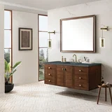 Amberly 60" Single Vanity, Mid-Century Walnut w/ 3 CM Parisien Bleu Top w/FreePower Wireless Charger