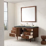 Amberly 60" Single Vanity, Mid-Century Walnut w/ 3 CM Parisien Bleu Top w/FreePower Wireless Charger