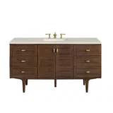 Amberly 60" Single Vanity, Mid-Century Walnut, w/ 3 CM Siberian Silestone Top w/FreePower Wireless Charger