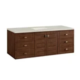 Amberly 60" Single Vanity, Mid-Century Walnut, w/ 3 CM Siberian Silestone Top w/FreePower Wireless Charger