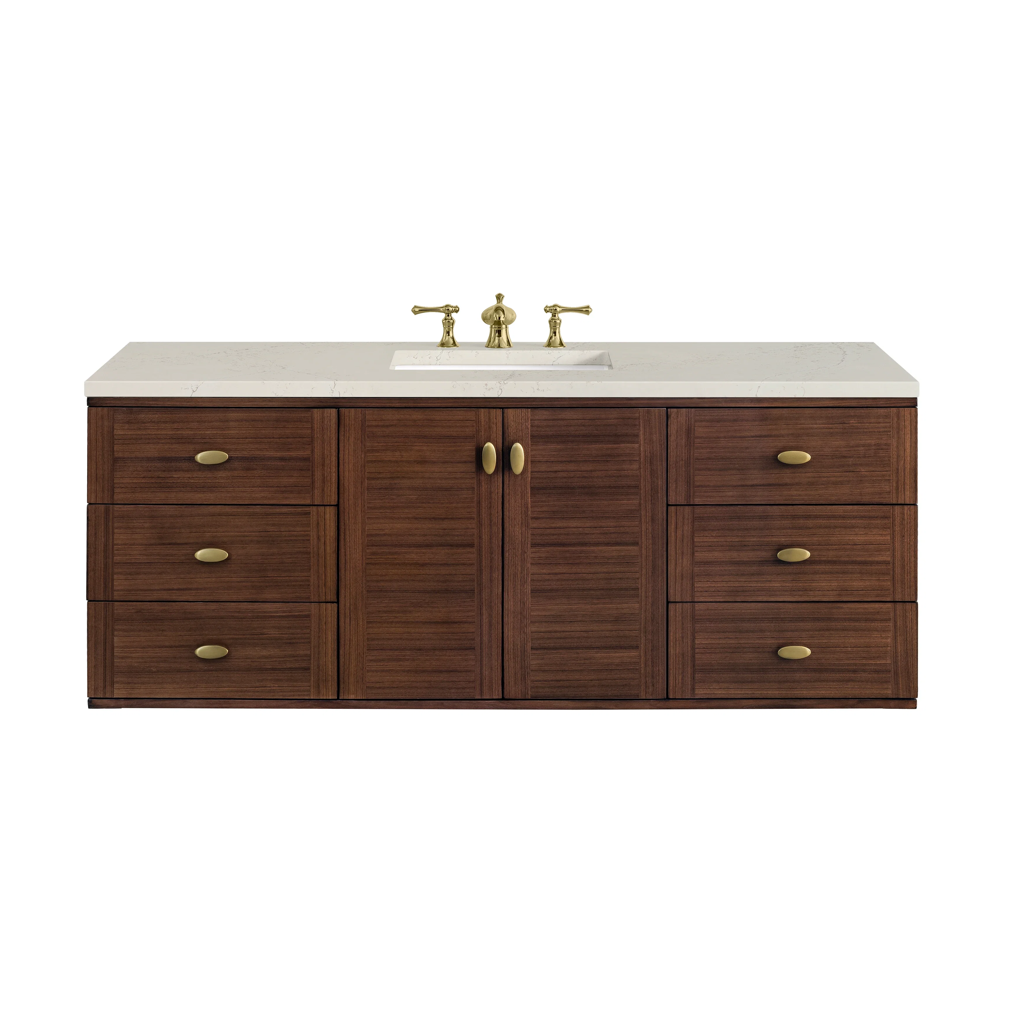 Amberly 60" Single Vanity, Mid-Century Walnut, w/ 3 CM Siberian Silestone Top w/FreePower Wireless Charger