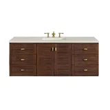 Amberly 60" Single Vanity, Mid-Century Walnut, w/ 3 CM Siberian Silestone Top w/FreePower Wireless Charger