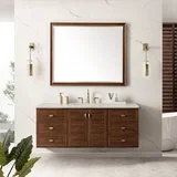 Amberly 60" Single Vanity, Mid-Century Walnut, w/ 3 CM Siberian Silestone Top w/FreePower Wireless Charger
