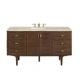 Amberly 60" Single Vanity, Mid-Century Walnut, w/ 3 CM Tajnar Eclos Top w/FreePower Wireless Charger