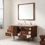 Amberly 60" Single Vanity, Mid-Century Walnut, w/ 3 CM Tajnar Eclos Top w/FreePower Wireless Charger