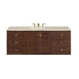 Amberly 60" Single Vanity, Mid-Century Walnut, w/ 3 CM Tajnar Eclos Top w/FreePower Wireless Charger