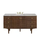 Amberly 60" Single Vanity, Mid-Century Walnut w/ 3 CM Victorian Silver Top w/FreePower Wireless Charger