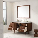Amberly 60" Single Vanity, Mid-Century Walnut w/ 3 CM Victorian Silver Top w/FreePower Wireless Charger