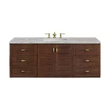 Amberly 60" Single Vanity, Mid-Century Walnut w/ 3 CM Victorian Silver Top w/FreePower Wireless Charger