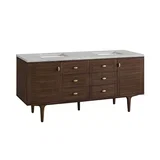 Amberly 72" Double Vanity, Mid-Century Walnut w/ 3 CM Eternal Jasmine Pearl Top