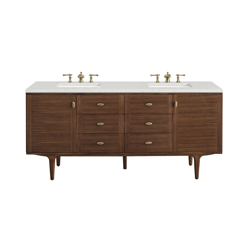 Amberly 72" Double Vanity, Mid-Century Walnut w/ 3 CM Lime Delight Top