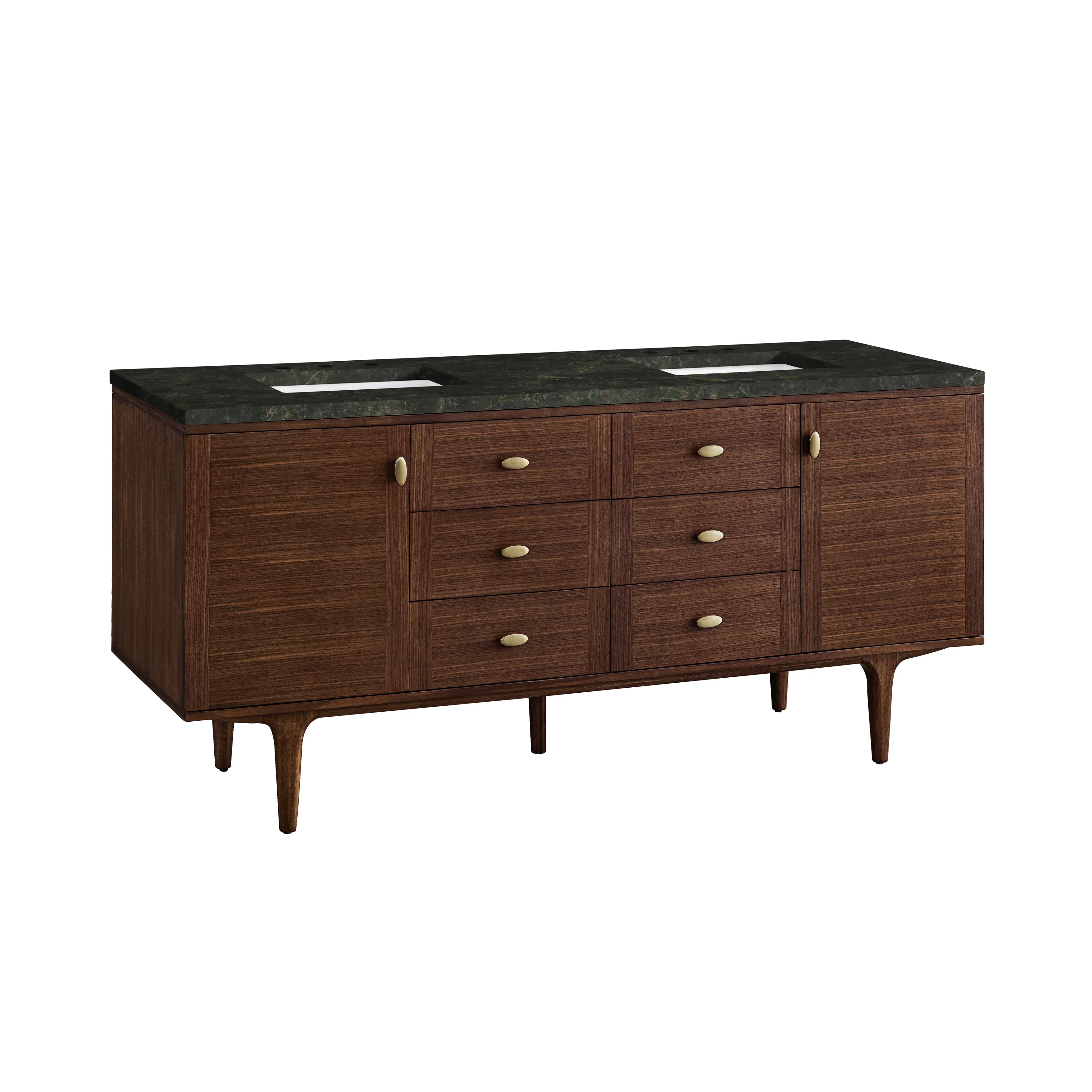 Amberly 72" Double Vanity, Mid-Century Walnut, w/ 3 CM Phantome Eclos Top