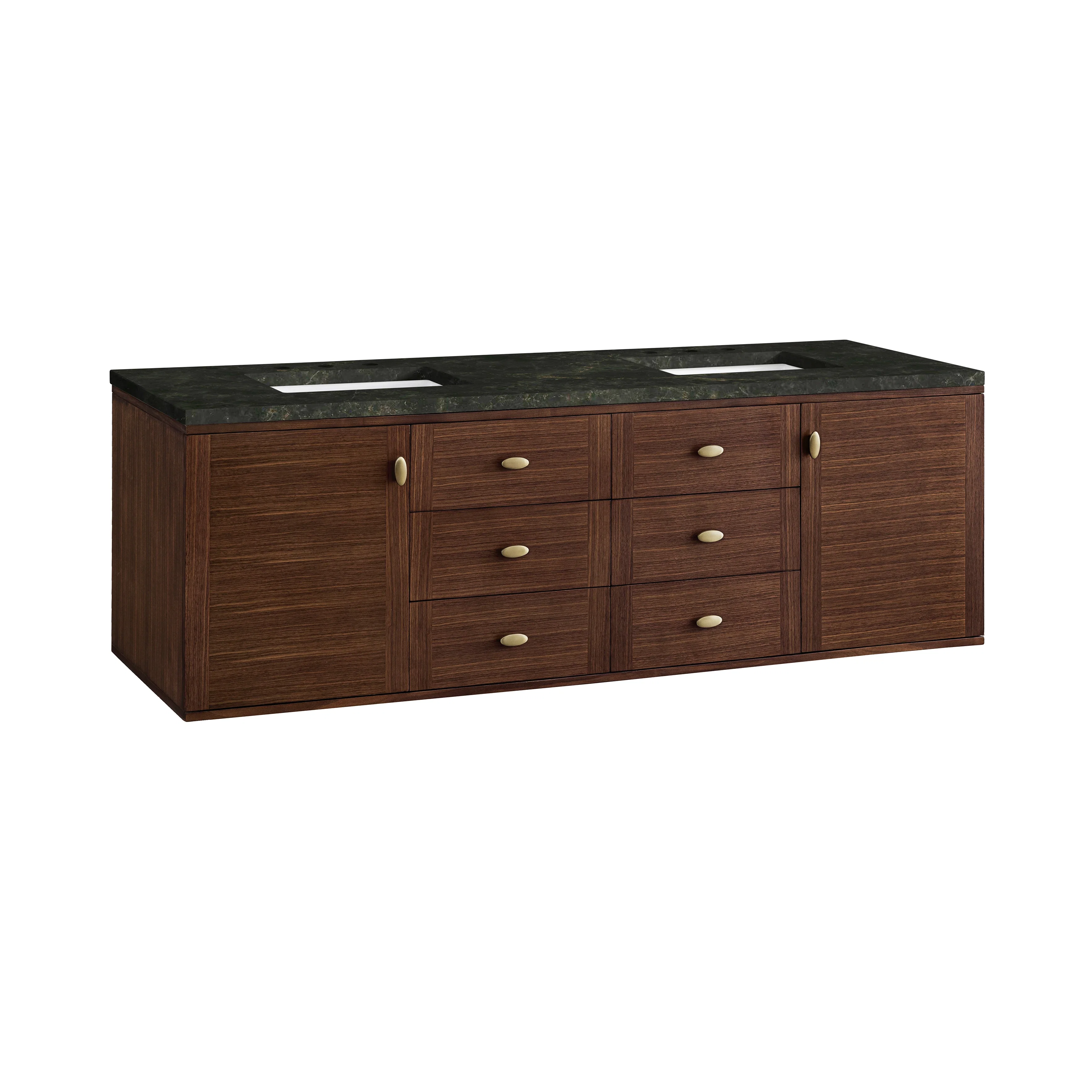 Amberly 72" Double Vanity, Mid-Century Walnut, w/ 3 CM Phantome Eclos Top