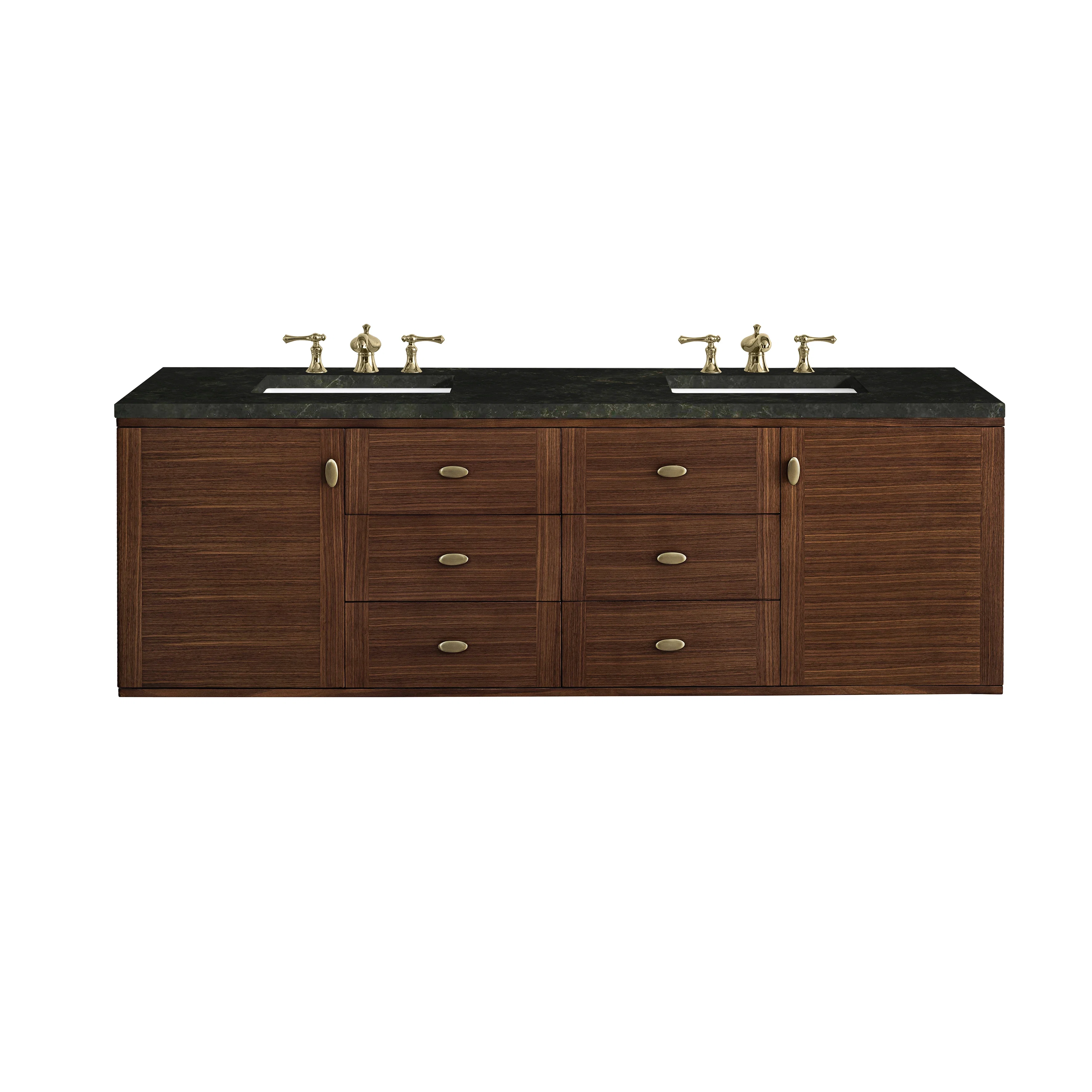 Amberly 72" Double Vanity, Mid-Century Walnut, w/ 3 CM Phantome Eclos Top