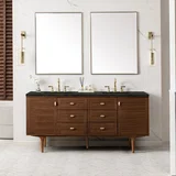 Amberly 72" Double Vanity, Mid-Century Walnut, w/ 3 CM Phantome Eclos Top
