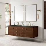 Amberly 72" Double Vanity, Mid-Century Walnut, w/ 3 CM Phantome Eclos Top