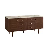 Amberly 72" Double Vanity, Mid-Century Walnut, w/ 3 CM Tajnar Eclos Top