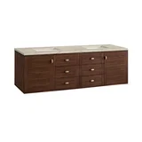 Amberly 72" Double Vanity, Mid-Century Walnut, w/ 3 CM Tajnar Eclos Top