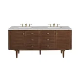 Amberly 72" Double Vanity, Mid-Century Walnut w/ 3 CM Victorian Silver Top