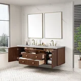 Amberly 72" Double Vanity, Mid-Century Walnut w/ 3 CM Victorian Silver Top